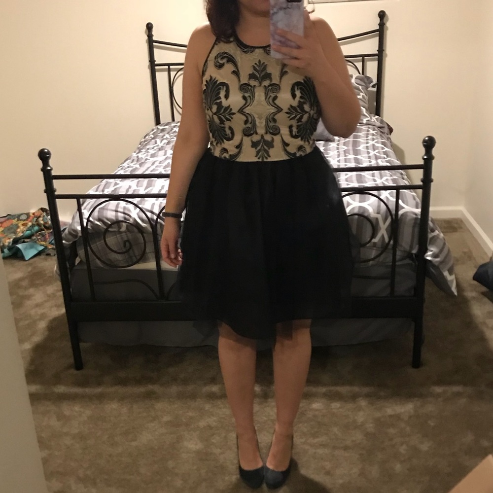 Black and gold cocktail dress